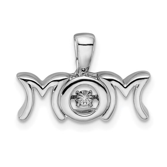 Rhodium Plated Sterling Silver & 0.03 Ctw Diamond MOM Pendant 19mm